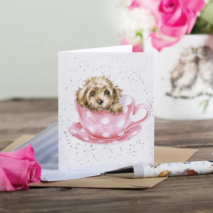 Wrendale Designs Teacup Pup kaart mini 9x7,2 cm met envelop