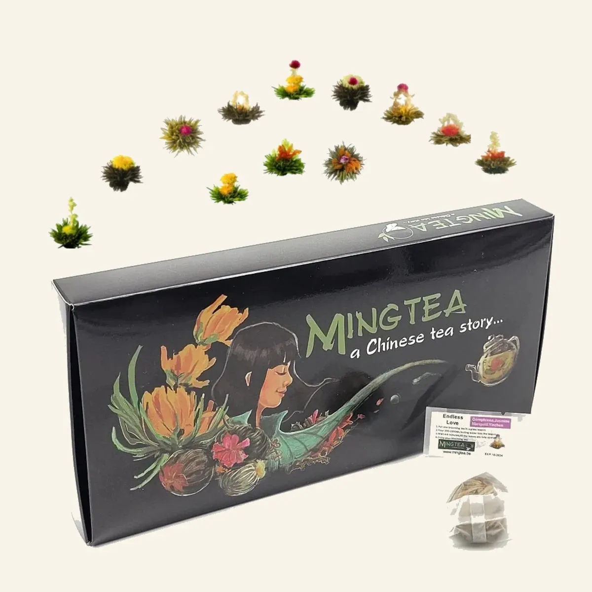 Ming Tea theebloemen 12 stuks met theepot 350 ml