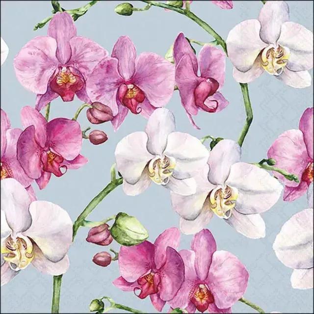 Ambiente Elegant Orchids Blue servetten 20 stuks blauw