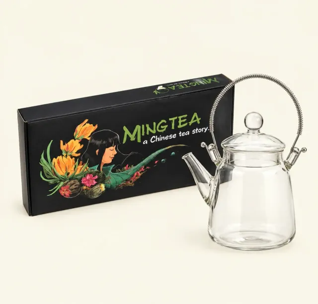 Ming tea theebloemenset 12 stuks met glazen pot 350ml