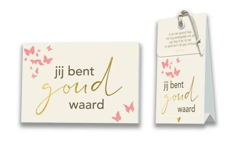 Villa servies kaart met geurtasje jij bent goud waard