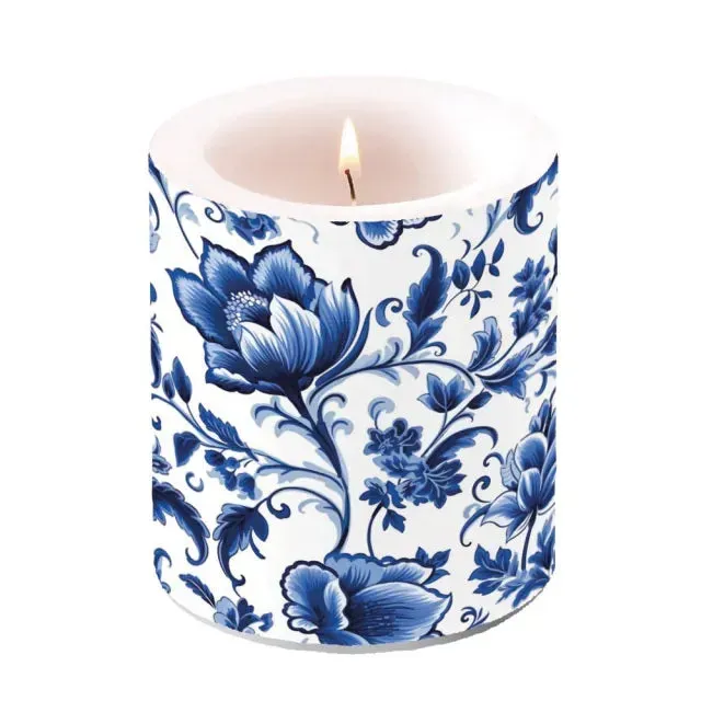 Ambiente Delft Blue Florals kaars medium 10 cm paraffine