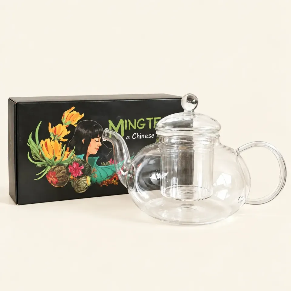 Ming tea JADE theebloemen set 12 stuks 600 ml glas