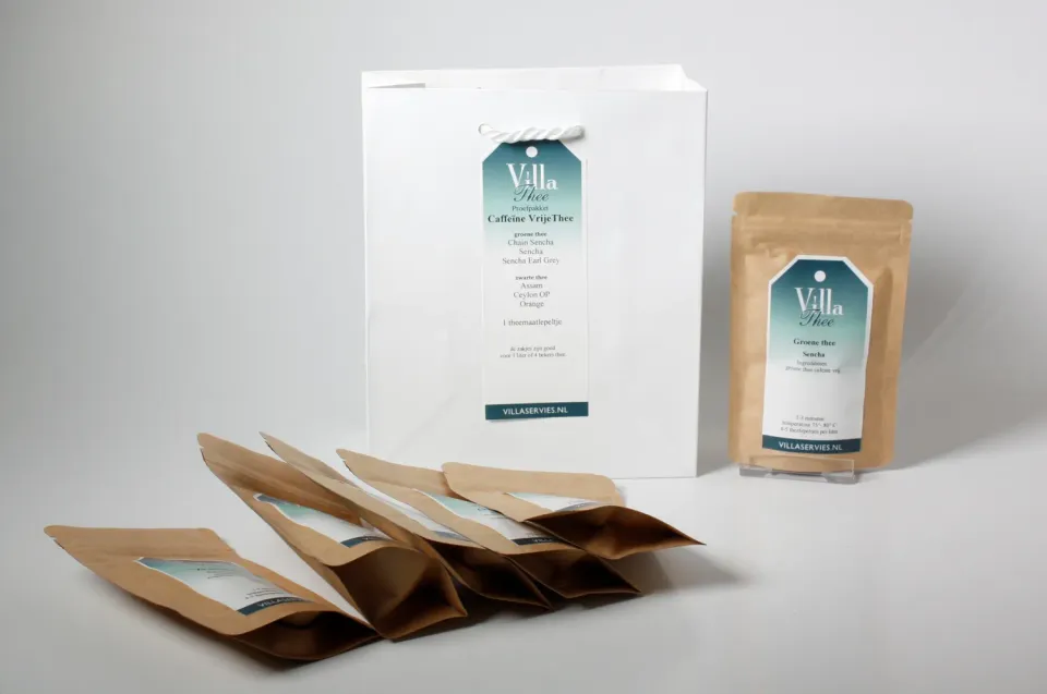 Villa servies cafeïnevrije thee proefpakket 6 soorten lepel