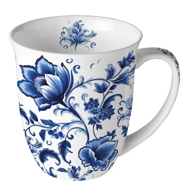 Ambiente Delft Blue Florals beker 400 ml bone china