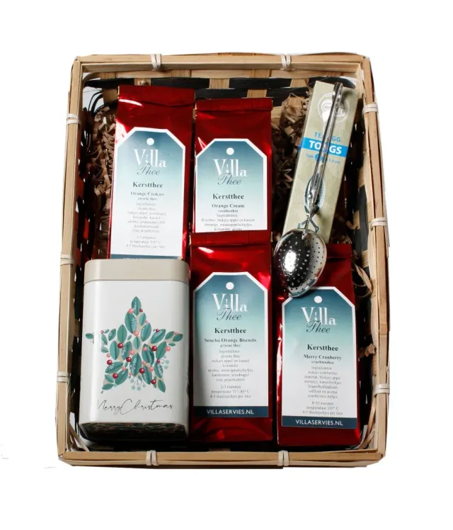 Villa Thee Theemandje Kerst 4 melanges bamboe mandje