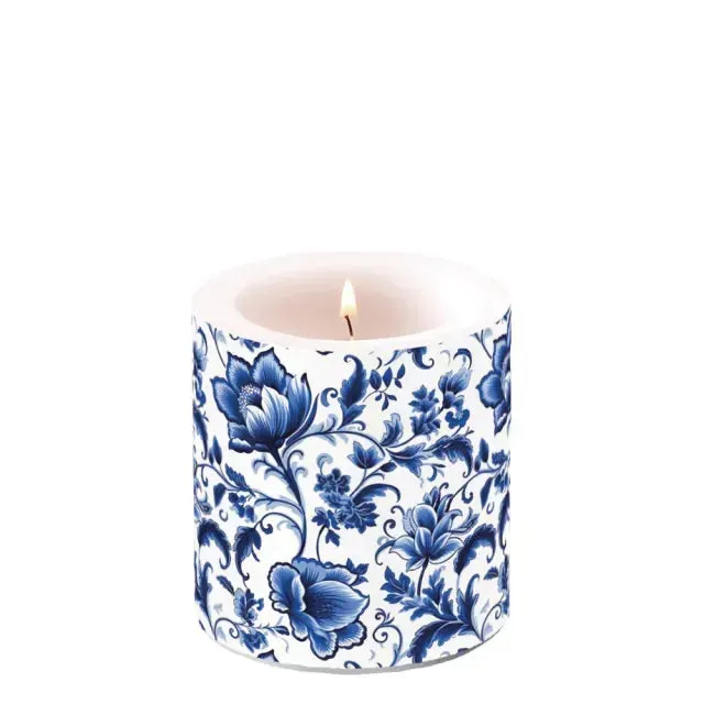 Ambiente Delft Blue Florals kaars klein 9 cm paraffine
