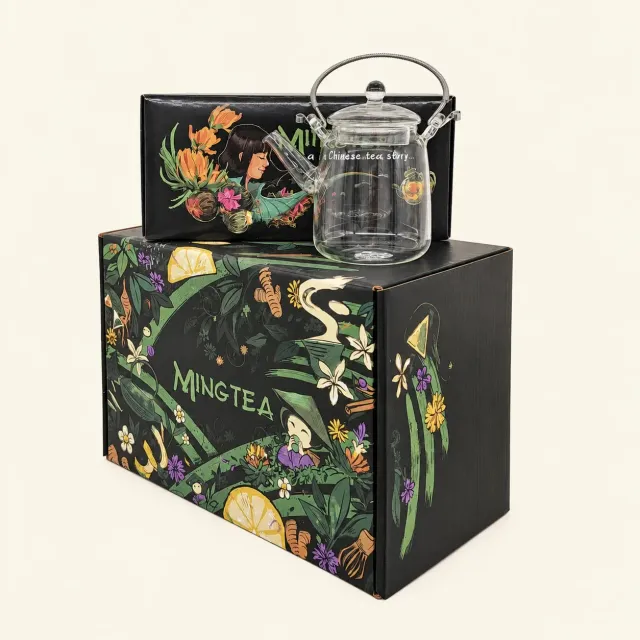 Ming tea luxe cadeauset 12 theebloemen glazen theepot 350 ml