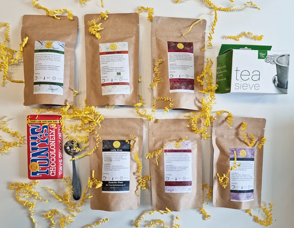 Tea Leafs Giftbox 40 euro thee cadeau 6 losse thee met filter