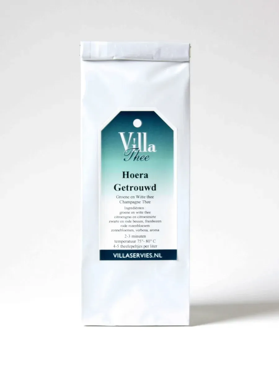Villa servies Hoera Getrouwd groene thee 100 gram champagne