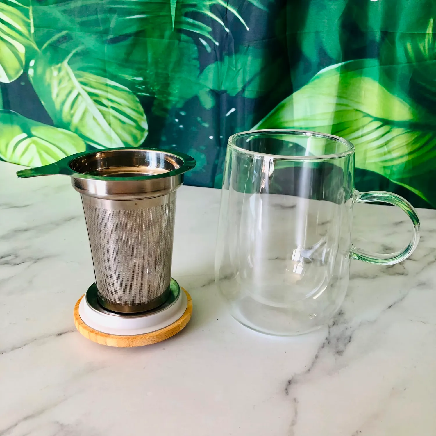 Flora Tea Dubbelwandige Theemok met Zeef en Deksel