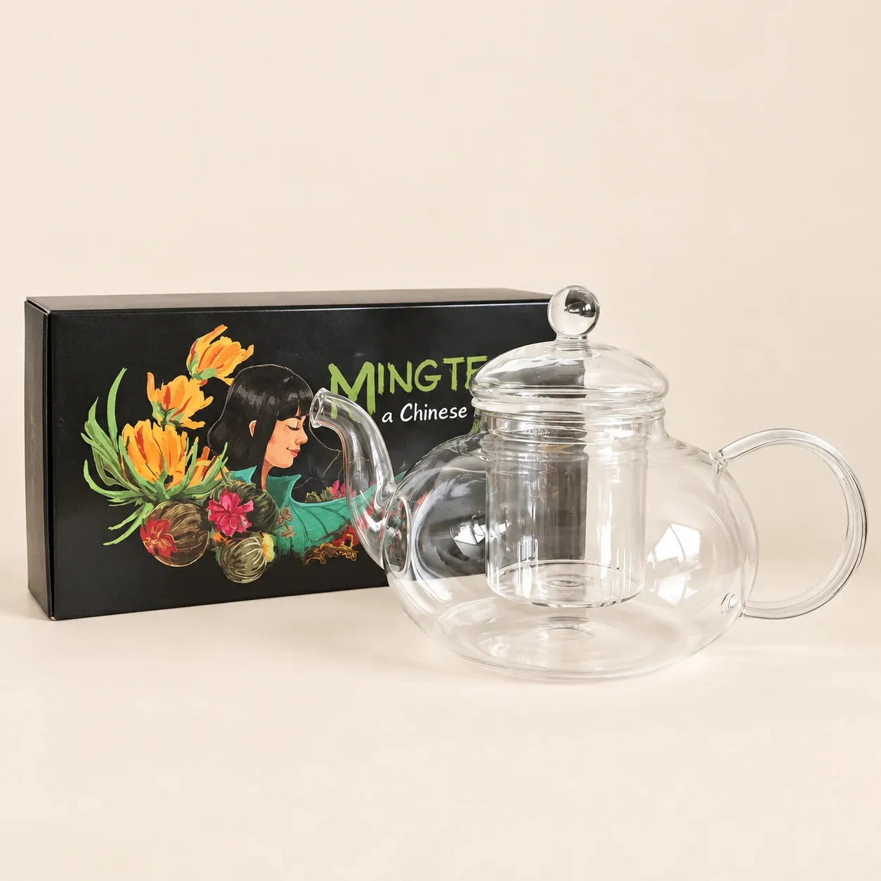 Ming tea Jade theepot 600 ml theebloemen cadeaubox 6 stuks bloeiend