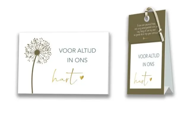 Villa Servies Kaart Geurtasje Voor Altijd in Ons Hart Hangend