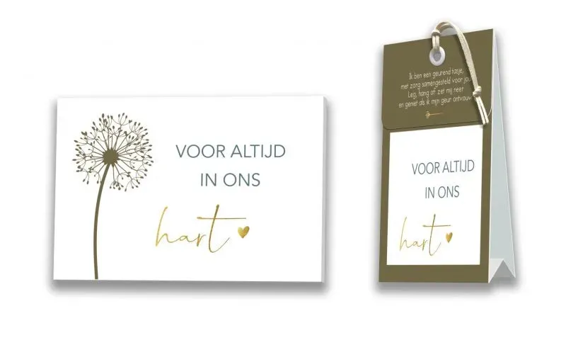 Villa Servies Kaart Geurtasje Voor Altijd in Ons Hart Hangend