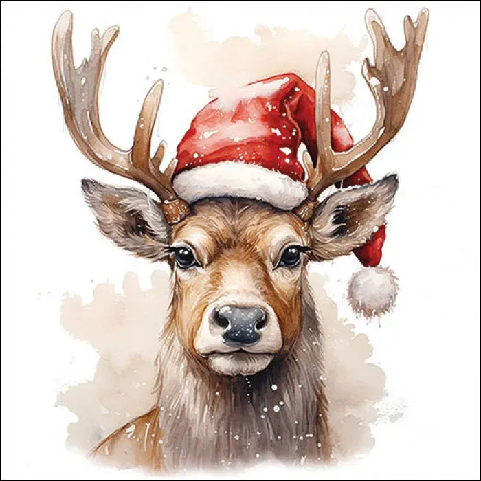 Ambiente Deer with Santa Hat White servetten 25 cm 20 stuks
