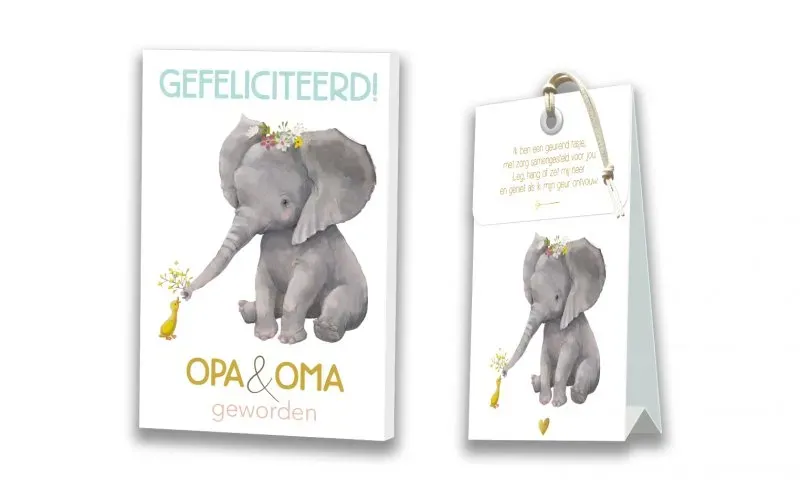 Villa servies kaart met geurtasje opa oma gefeliciteerd