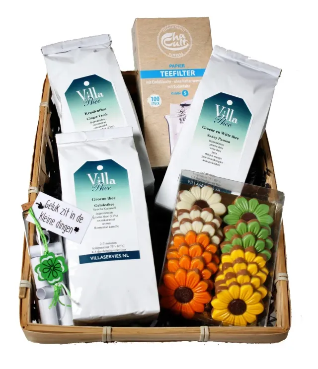 Villa Servies Veel Geluk theemandje 3 theesoorten geschenk